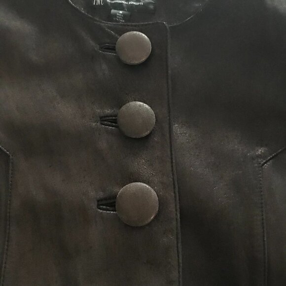 INC International Concepts Metallic Brown Crop Leather Jacket - Picture 8 of 12